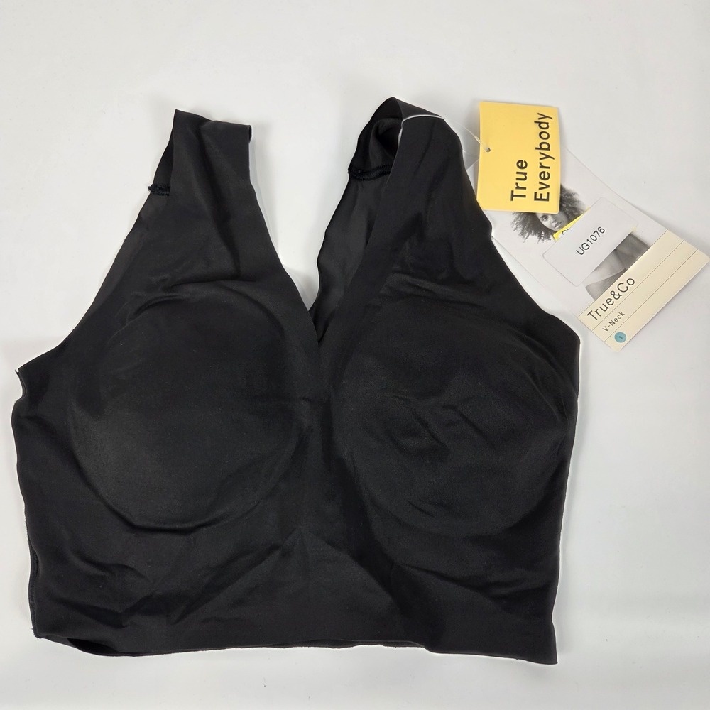 True & Co True Everybody Black V-Neck Seamless Wireless Bralette Small NWT